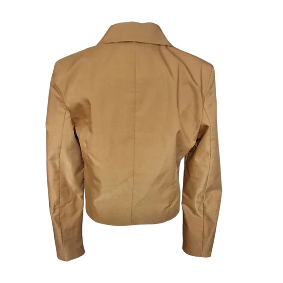 7 For All Mankind Cropped Button Long Sleeve Gold Blazer Women Size Medium - Picture 6 of 16